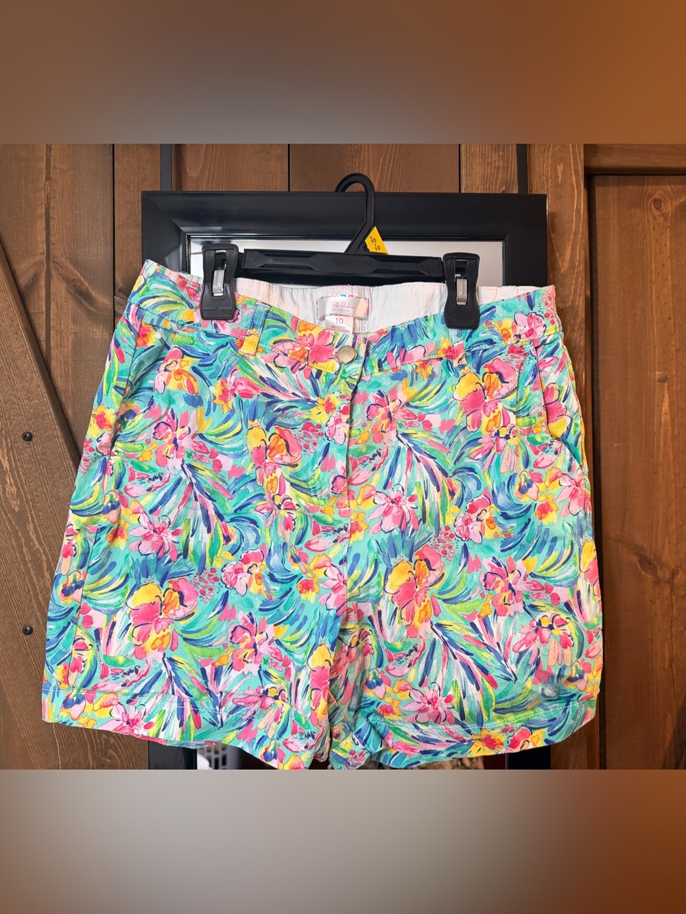 Stella Parker Tropical Floral High-Waist Shorts in Aqua Pink Yellow